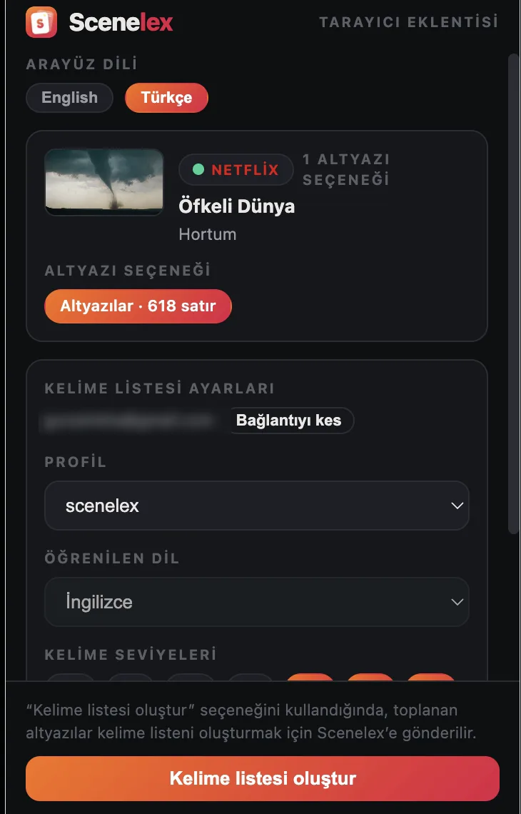 Scenelex eklentisinde Netflix bölüm adı ve yakalanan 618 altyazı satırı